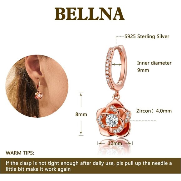 Women's Dainty Rose Gold Dangle Flower Pearl Cute Unique Flower Earring - Picture 5 of 6